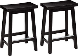 Black Solid Wood Saddle-Seat Counter Stools - Set of 2