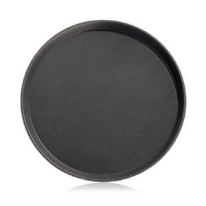 Black Rubber-Lined Non-Slip Round Tray, 11-Inch
