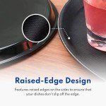 Black Rubber-Lined Non-Slip Round Tray, 11-Inch