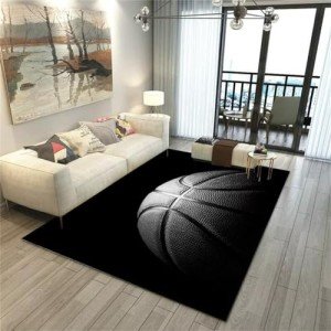 Black Basketball Rug for Kids and Teens