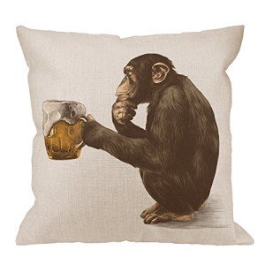 Gorilla Pillow Cover with Beer - 18x18 Inch