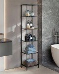 Slim 6-Shelf Glass & Steel Bookshelf in Black