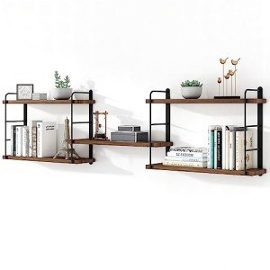 Rustic Wall Mounted Floating Shelves - Brown Set