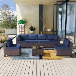 7-Piece Outdoor Rattan Sofa Set with Cushions