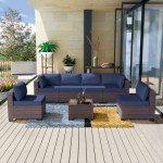 7-Piece Outdoor Rattan Sofa Set with Cushions