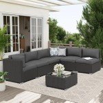 7-Piece Black Rattan Sofa Set with Table