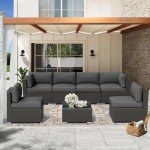 7-Piece Black Rattan Sofa Set with Table