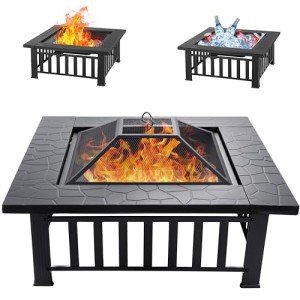Square Fire Pit Table with Safety Features
