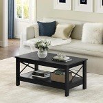 Stylish Black Rectangular Coffee Table with Metal Support