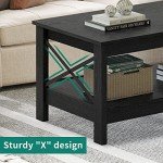 Stylish Black Rectangular Coffee Table with Metal Support