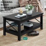 Stylish Black Rectangular Coffee Table with Metal Support