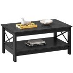 Stylish Black Rectangular Coffee Table with Metal Support