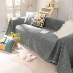 Chic Dark Gray Couch Cover with Tassels