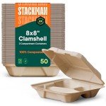 Eco-Friendly 3-Compartment Takeout Containers - 50 Pack