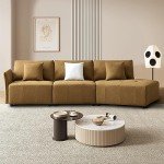 Cozy Curved Sectional Sofa with 3 Pillows