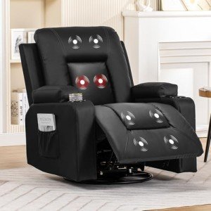 COMHOMA Swivel Rocker Recliner with Massage & Heat