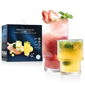 Ribbed Glassware Set - 12 Stackable Cups