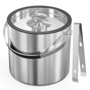3.2 Liter Ice Bucket with Silicone Lid, Strainer, Tongs, Double Wall Insulated Stainless Steel Ice Bucket Wine Bucket for Cocktail Bar and Parties