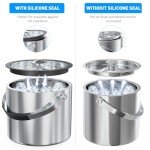 3.2 Liter Ice Bucket with Silicone Lid, Strainer, Tongs, Double Wall Insulated Stainless Steel Ice Bucket Wine Bucket for Cocktail Bar and Parties