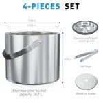 3.2 Liter Ice Bucket with Silicone Lid, Strainer, Tongs, Double Wall Insulated Stainless Steel Ice Bucket Wine Bucket for Cocktail Bar and Parties
