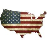 Tegik American Flag Wall Decor, USA Outline Metal Wall Art, Patriotic Metal Signs for Man Cave Room Garage, 16 x10 Inches