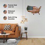 Tegik American Flag Wall Decor, USA Outline Metal Wall Art, Patriotic Metal Signs for Man Cave Room Garage, 16 x10 Inches