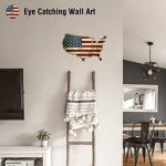 Tegik American Flag Wall Decor, USA Outline Metal Wall Art, Patriotic Metal Signs for Man Cave Room Garage, 16 x10 Inches