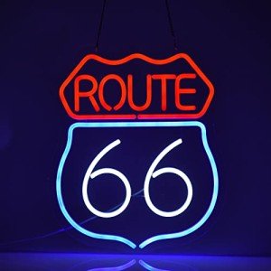 Historic Route 66 Neon Sign Beer Bar Home Art Man Cave Neon Light Handmade with Dimmable Switch LED Neon Lights Signs for Bedroom Home Office Hotel Pub Cafe Recreation Room Wall Artwork Decor