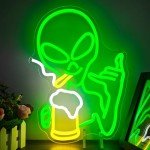 Green Alien Neon Sign for Wall Decor Dimmable Alien Beer Bar Neon Sign for Man Cave Neon Light Signs Led Neon Signs for Bedroom Light Up Sign for Hip Hop Party Game Room Beer Bar Pub Gift