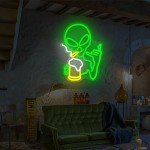 Green Alien Neon Sign for Wall Decor Dimmable Alien Beer Bar Neon Sign for Man Cave Neon Light Signs Led Neon Signs for Bedroom Light Up Sign for Hip Hop Party Game Room Beer Bar Pub Gift