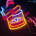Artlast Cigarettes and Alcohol Neon Sign Cigar Neon Light Alcohol Drinks LED Sign Smoke and Wine Sign for Home Bar Man Cave Bedroom Decor
