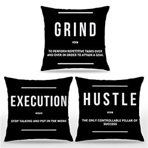 Udinaz Inspirational Quote Grind Hustle Execution Quote Success Entrepreneur 18 x 18 Inches Throw Pillow Covers Set of 3,Bedroom Living Room Home Office Workplace Decor,Coworkers Gifts