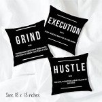 Udinaz Inspirational Quote Grind Hustle Execution Quote Success Entrepreneur 18 x 18 Inches Throw Pillow Covers Set of 3,Bedroom Living Room Home Office Workplace Decor,Coworkers Gifts