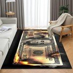 DVKKHD Money Area Rug 4x6 Burning 100 Dollar Bill Living Room Rugs Non Skid Modern Carpet for Bedroom Cash Art Cool Rugs for Room Decorations Office Entryway Dining Room Washable Carpet 47”x71”
