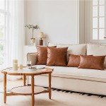 GEGELICA Faux Leather Throw Pillow Covers 18X18 Inch Set of 2 Brown Outdoor Modern Farmhouse Solid Decorative Pillow Covers for Room Couch Living Bedroom Bed Sofa