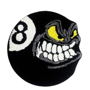 HYPEECE Angry 8 Ball Rug, 24" Cool Rugs 8 Ball Hypebeast Rug, Black Round Rug for Bedroom, Flocking Soft Aesthetic Rug for Living Room Decor, Y2k Rug, Hypebeast Room Decor (24"x24")