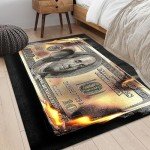 DVKKHD Money Area Rug 4x6 Burning 100 Dollar Bill Living Room Rugs Non Skid Modern Carpet for Bedroom Cash Art Cool Rugs for Room Decorations Office Entryway Dining Room Washable Carpet 47”x71”