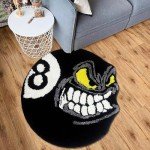 HYPEECE Angry 8 Ball Rug, 24" Cool Rugs 8 Ball Hypebeast Rug, Black Round Rug for Bedroom, Flocking Soft Aesthetic Rug for Living Room Decor, Y2k Rug, Hypebeast Room Decor (24"x24")