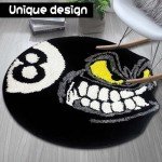 HYPEECE Angry 8 Ball Rug, 24" Cool Rugs 8 Ball Hypebeast Rug, Black Round Rug for Bedroom, Flocking Soft Aesthetic Rug for Living Room Decor, Y2k Rug, Hypebeast Room Decor (24"x24")