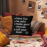 HIWX Funny Quote Have Fun Be Safe Make Good Choices Call Your Mom Black Decorative Throw Pillow Cover, Graduation Gifts for Sofa Home Children Dorm Decor 18 x 18 Inch Pillow Case (Black)