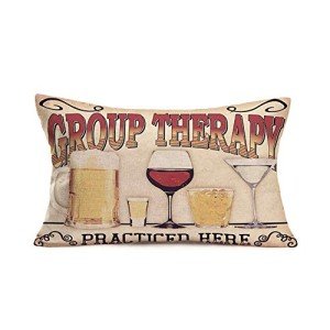 Fukeen Cotton Linen Waist Lumbar Throw Pillow Cases Wine Group Therapy Words Pillow Cover Home Bar Decor Beer Lover Gifts 12”x20” Rectangle Cushion Cover for Bedding Chair (Practiced Here Drink)