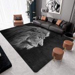 9CH Art Lion Area Rug Head Black Area Rugs Mat for Living Room Bedroom Non Slip Black Floor Rugs Carpet Home Indoor Decoration 7' X 5'