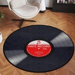 keepcute Music Record Black Round Area Rug for Bedroom Living Room Study Playing,Non-Slip Floor Mat Carpet Home Decor Rugs, 3' Diameter