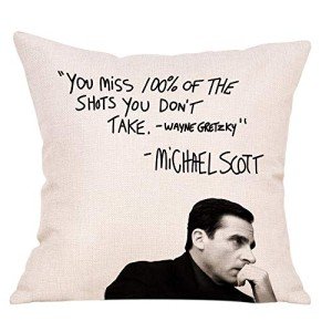 FBCOO Farmhouse Quote Decorative Throw Pillow Cover, Wayne Gretzky Funny Michael Scott Cushion Case Decor Sign, Seasonal Home Square Pillowcase Sofa Couch Decoration 18x18 for The Office TV Show Lover