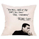 FBCOO Farmhouse Quote Decorative Throw Pillow Cover, Wayne Gretzky Funny Michael Scott Cushion Case Decor Sign, Seasonal Home Square Pillowcase Sofa Couch Decoration 18x18 for The Office TV Show Lover