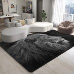 9CH Art Lion Area Rug Head Black Area Rugs Mat for Living Room Bedroom Non Slip Black Floor Rugs Carpet Home Indoor Decoration 7' X 5'