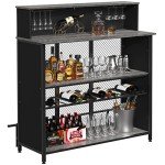 GDLF Home Bar Unit Mini Bar Liquor Bar Table with Storage and Footrest for Home Kitchen Pub (Grey)