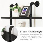 HOMBAZAAR Industrial Bookshelf, 6-Tier Industrial Pipe Bookshelf, Wall Mounted Ladder Shelf with Metal Frame for Home Office, Living Room, Black
