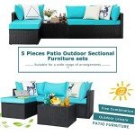 PRETZI 5 Pieces Patio Furniture Sets, Outdoor Sectional Sofa, All Weather Rattan Wicker Couch with Glass Table, Patio Conversation Set for Porch Backyard Garden Pool Deck Balcony