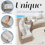 LUXOAK Patio Furniture Sets, 11 Piece Half-Moon Sectional Round Sofa Set, Outdoor Patio Furniture with Cushions & Wedge Table for Beach, Pool, Balcony, Beige